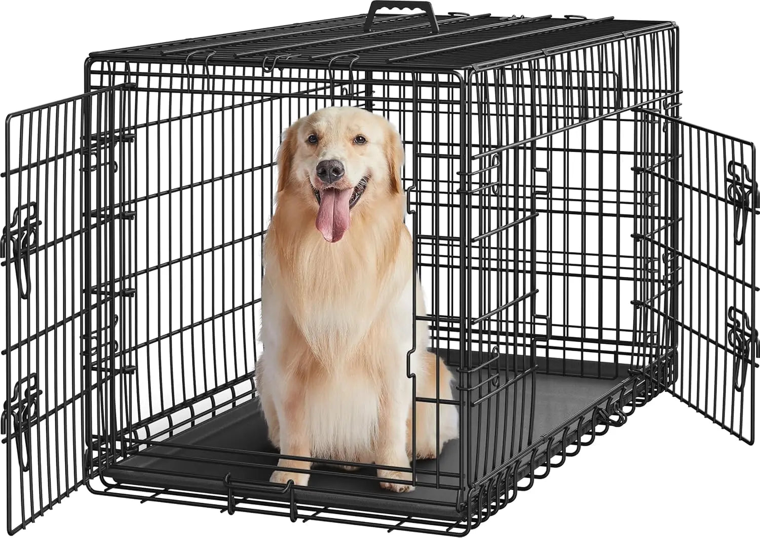 42-Inch Double Door Collapsible Dog Crate – Large Dog Travel Cage