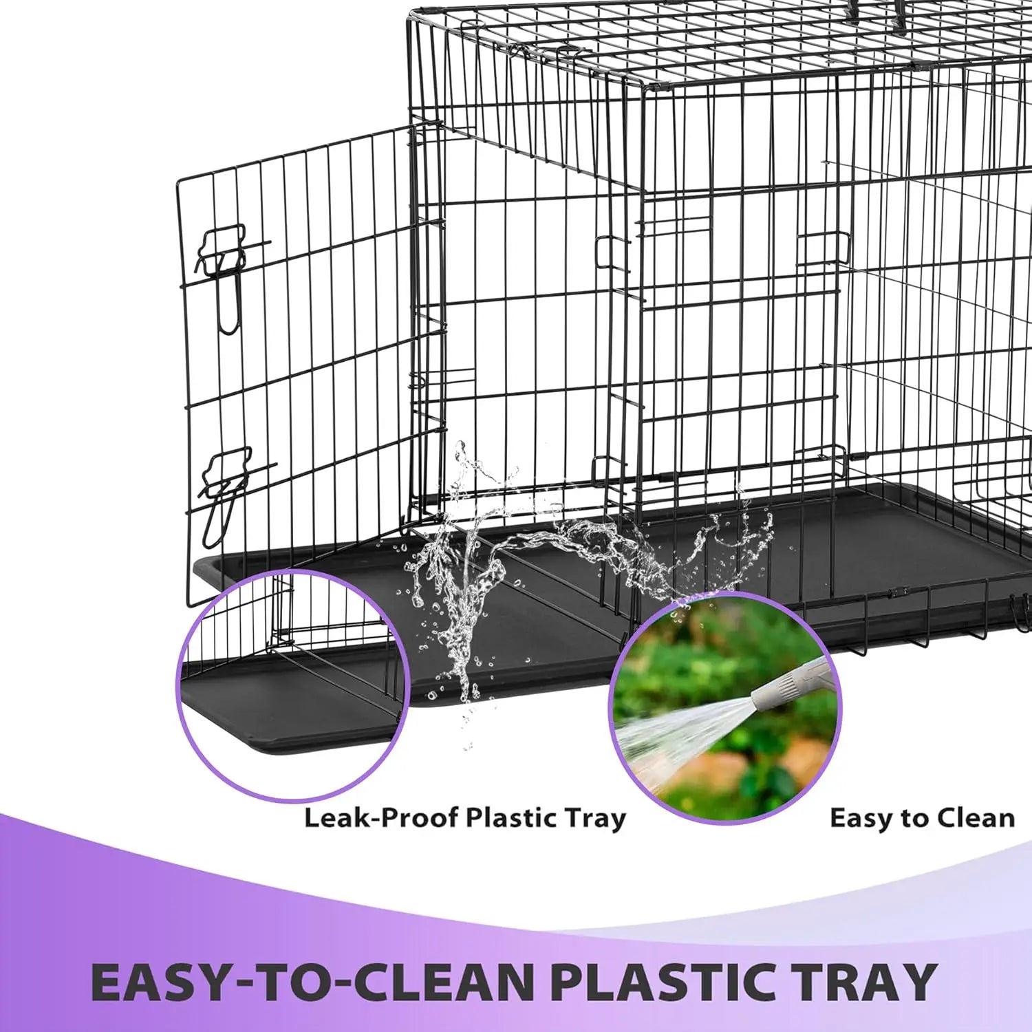 BestPet 48" Foldable Metal Dog Crate – Double Doors, Secure Latches & Leakproof Tray