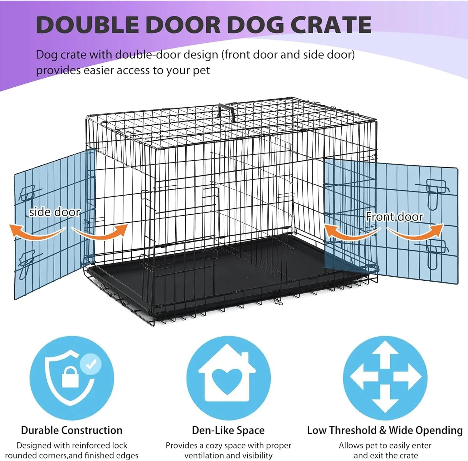 BestPet 48" Foldable Metal Dog Crate – Double Doors, Secure Latches & Leakproof Tray