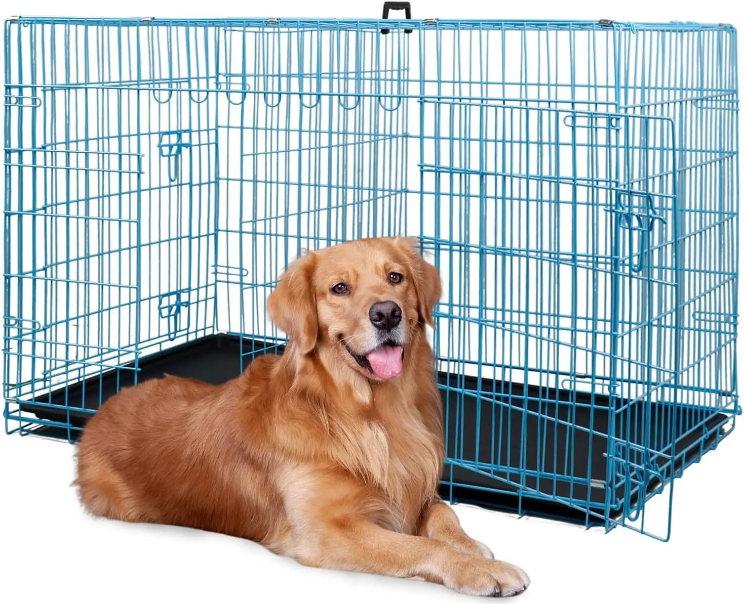 BestPet 48" Foldable Metal Dog Crate – Double Doors, Secure Latches & Leakproof Tray