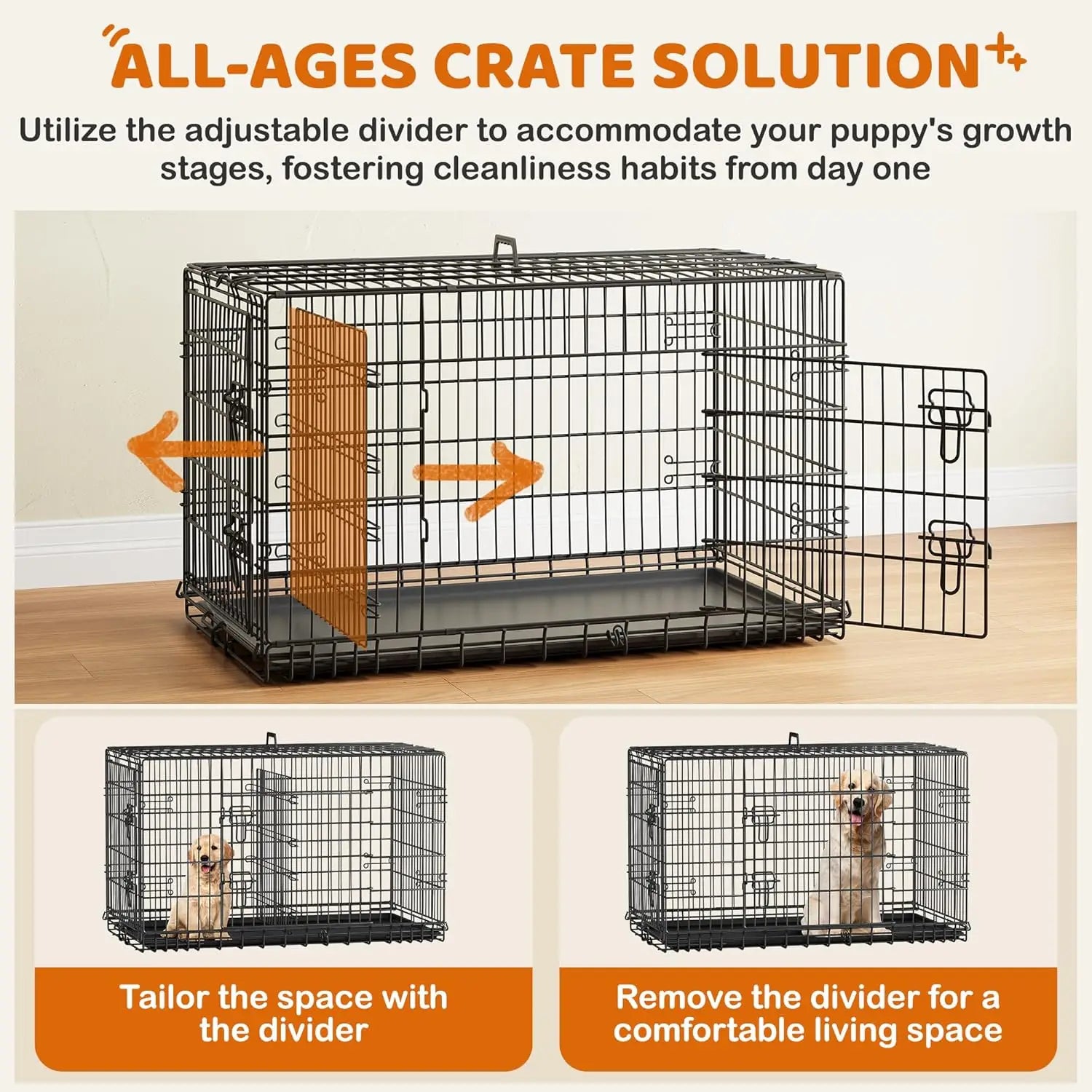 42-Inch Double Door Collapsible Dog Crate – Large Dog Travel Cage