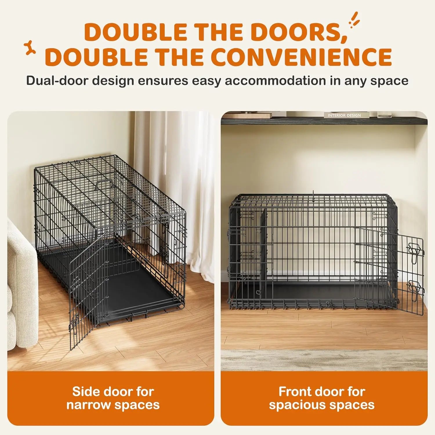 42-Inch Double Door Collapsible Dog Crate – Large Dog Travel Cage