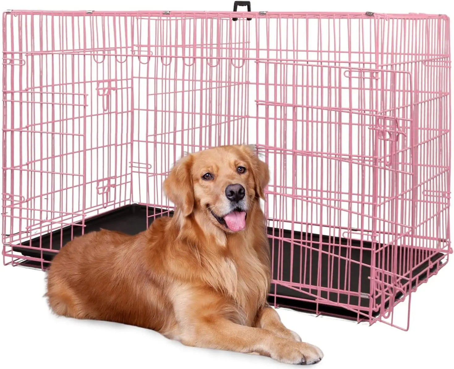 BestPet 48" Foldable Metal Dog Crate – Double Doors, Secure Latches & Leakproof Tray