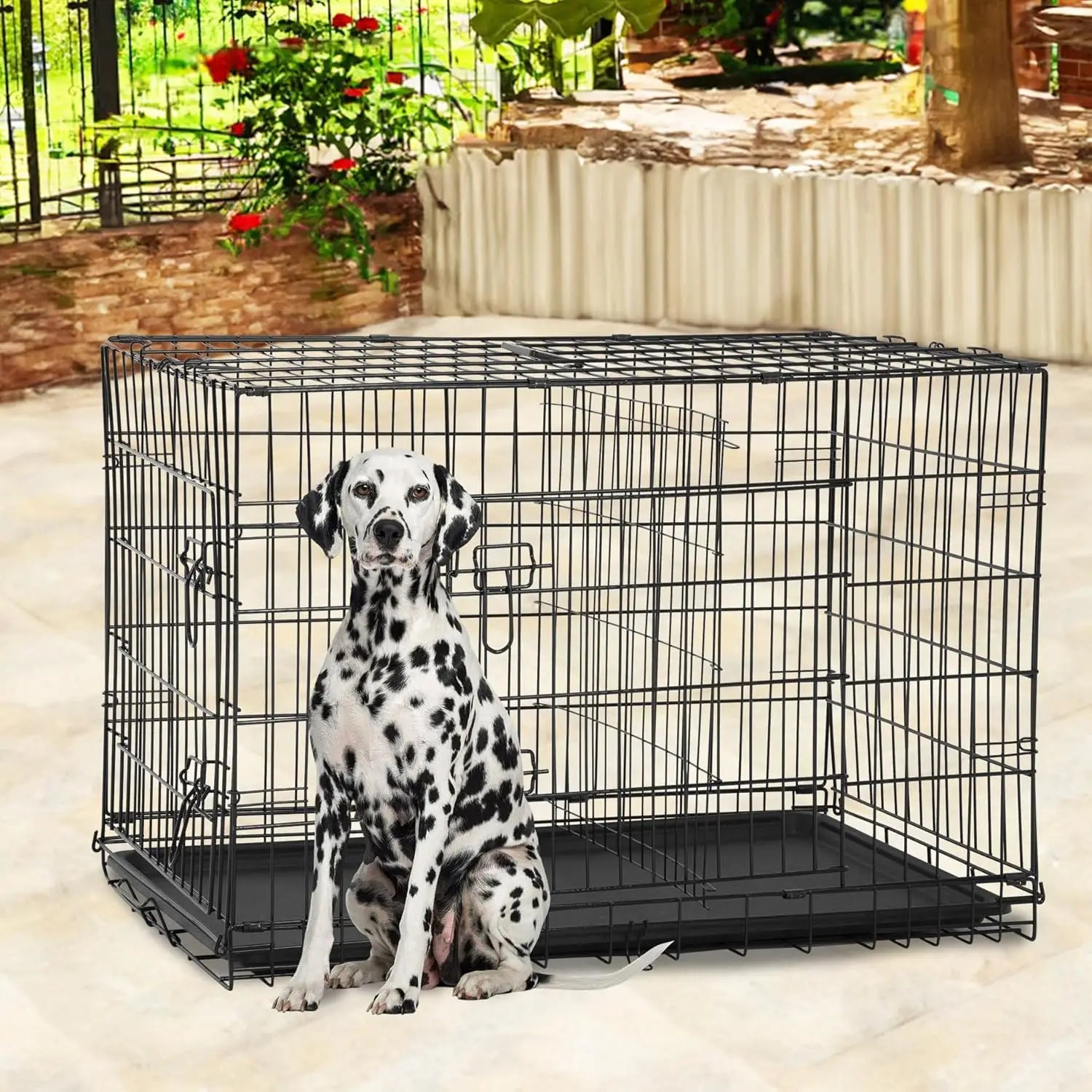 BestPet 48" Foldable Metal Dog Crate – Double Doors, Secure Latches & Leakproof Tray