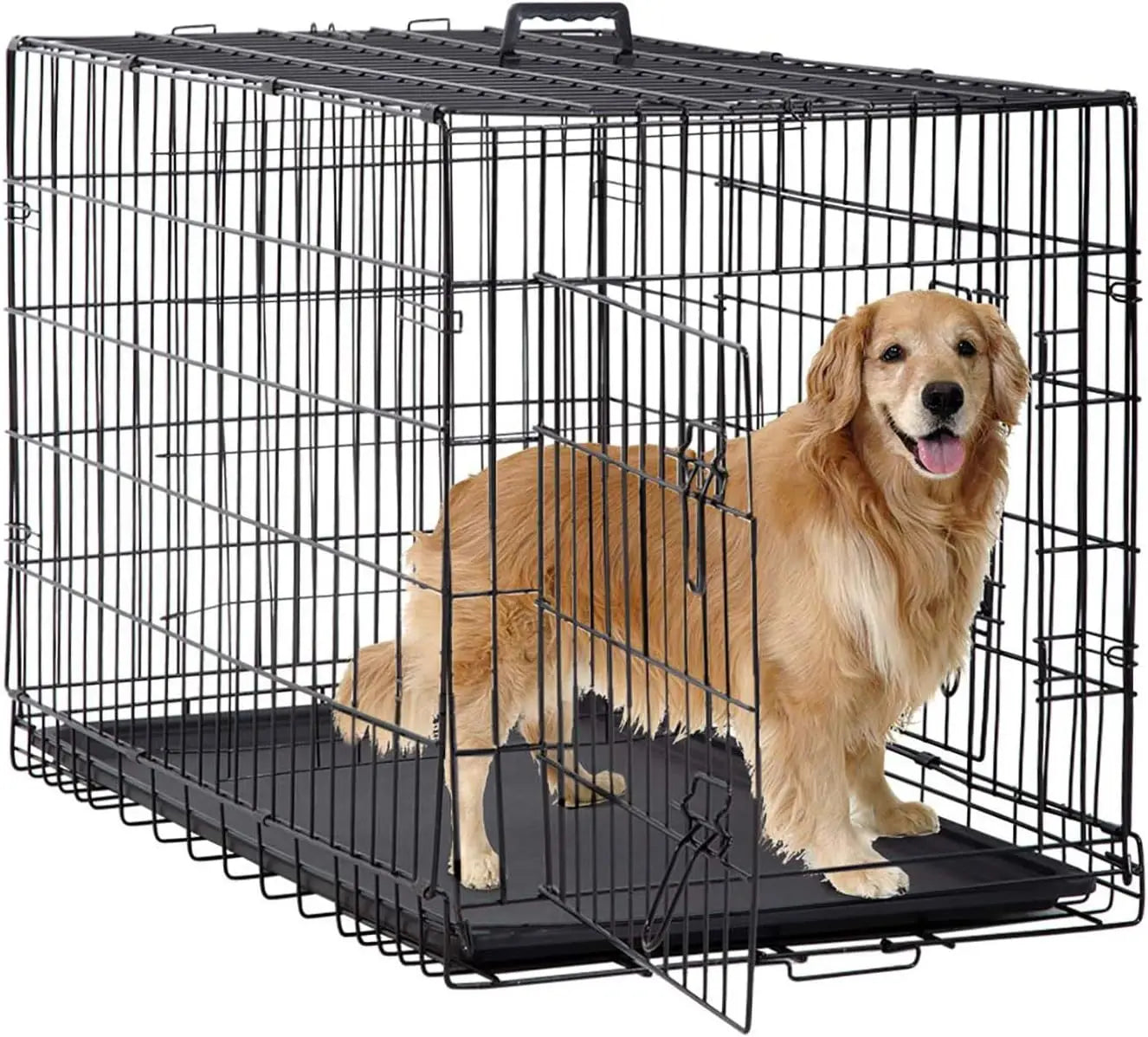 BestPet 48" Foldable Metal Dog Crate – Double Doors, Secure Latches & Leakproof Tray
