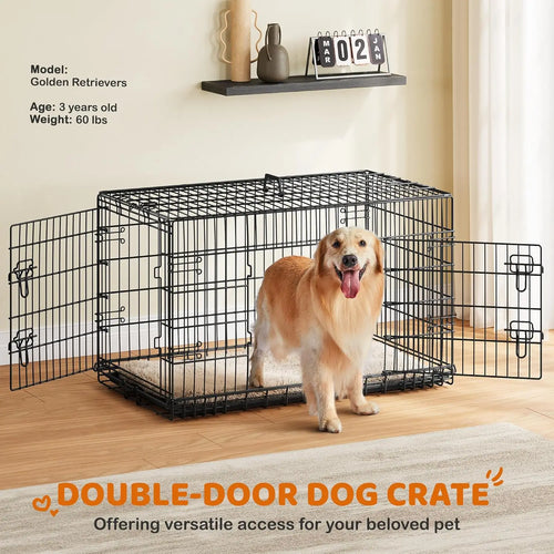 42-Inch Double Door Collapsible Dog Crate – Large Dog Travel Cage